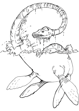 Розмальовка «Еласмозавр у хвилях» скачати та роздрукувати в форматі А4