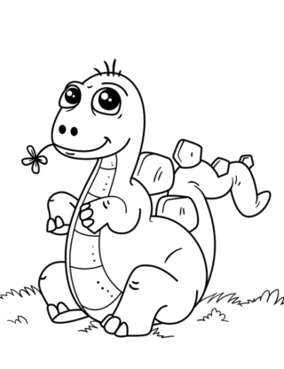 Розмальовка «Милий динозаврик з метеликом» скачати та роздрукувати в форматі А4