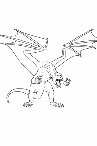 Розмальовка «Лютий дракон з крилами» скачати та роздрукувати в форматі А4