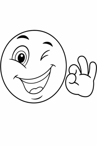 Розмальовка «Смайлик підморгує та показує ОК» скачати та роздрукувати в форматі А4
