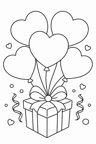 Розмальовка «Святковий подарунок із сердечками» скачати та роздрукувати в форматі А4