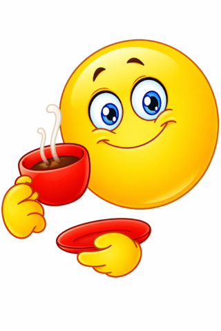 Малюнок «Усміхнений смайлик з чашкою чаю» скачати та роздрукувати в форматі А4