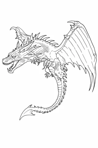 Розмальовка «Величний дракон у небі» скачати та роздрукувати в форматі А4