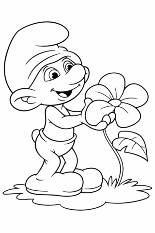 Розмальовка «Веселий гномик з квіткою» скачати та роздрукувати в форматі А4