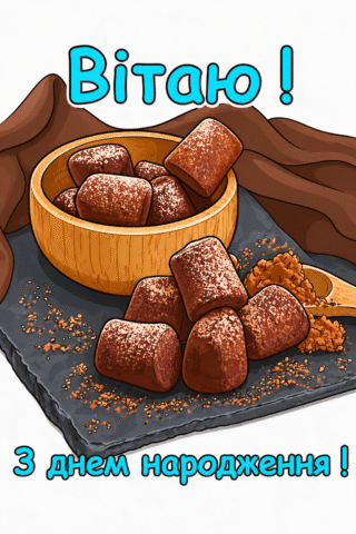 Малюнок Вітаю з днем народження з маршмелоу скачати та роздрукувати в форматі А4