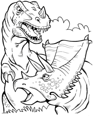 Розмальовка «Бій динозаврів» скачати та роздрукувати в форматі А4