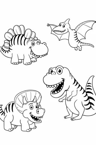 Розмальовка «Милі динозаврики» скачати та роздрукувати в форматі А4