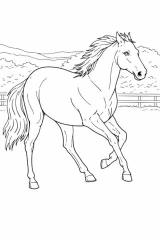 Розмальовка «Гарний кінь на пасовищі» скачати та роздрукувати в форматі А4