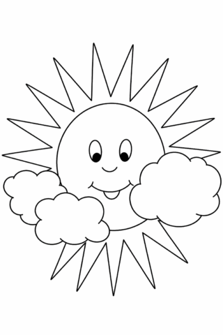 Розмальовка «Сонечко за хмаринками» скачати та роздрукувати в форматі А4
