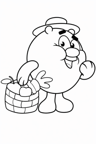 Розмальовка «Кумедний герой з кошиком фруктів» скачати та роздрукувати в форматі А4