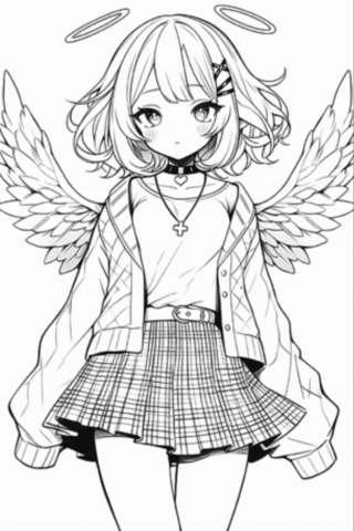 Розмальовка «Аніме дівчина-янгол» скачати та роздрукувати в форматі А4