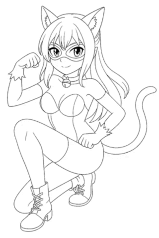 Розмальовка «Аніме дівчина-кішка» скачати та роздрукувати в форматі А4