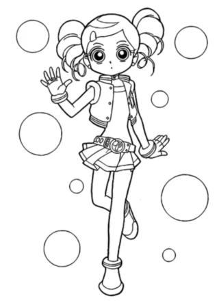 Розмальовка «Аніме дівчина з бульбашками» скачати та роздрукувати в форматі А4