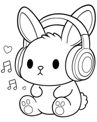 Розмальовка «Милий кролик у навушниках» скачати та роздрукувати в форматі А4