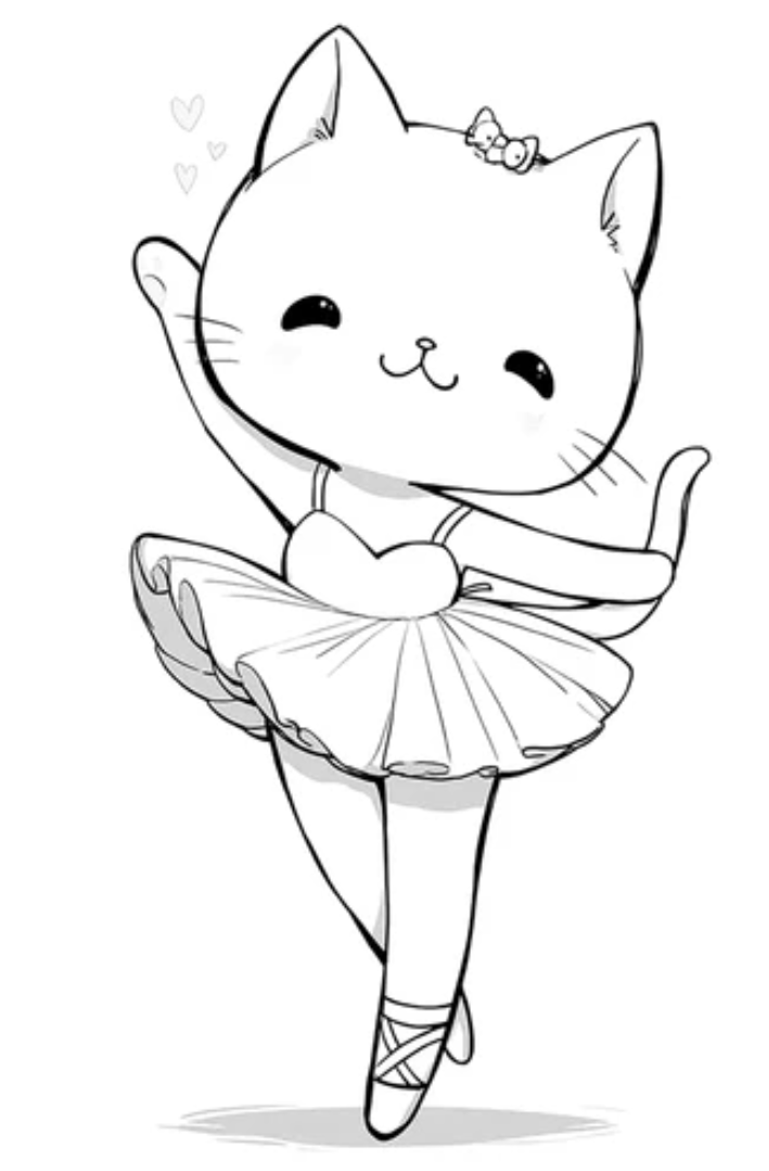 Розмальовка «Кошеня-балерина» скачати та роздрукувати в форматі А4