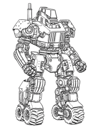 Розмальовка «Потужний робот на колесах» скачати та роздрукувати в форматі А4