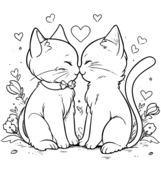 Розмальовка «Закохані кошенята» скачати та роздрукувати в форматі А4