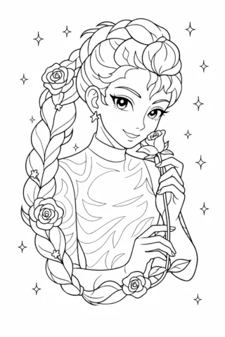 Розмальовка «Аніме дівчина з трояндою» скачати та роздрукувати в форматі А4