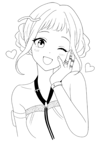 Розмальовка «Аніме дівчина з сердечками» скачати та роздрукувати в форматі А4
