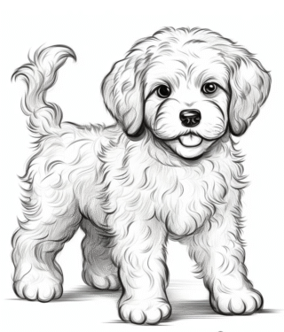 Розмальовка «Маленький пухнастий песик» скачати та роздрукувати в форматі А4
