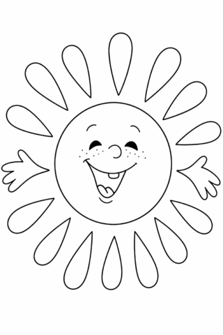 Розмальовка «Веселе сонечко усміхається» скачати та роздрукувати в форматі А4