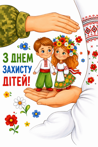 Малюнок З Днем захисту дітей — Діти під захистом скачати та роздрукувати в форматі А4
