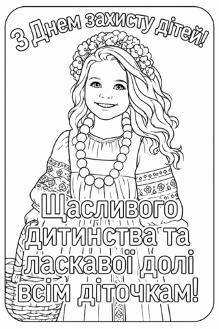 Розмальовка З Днем захисту дітей — Щасливого дитинства скачати та роздрукувати в форматі А4