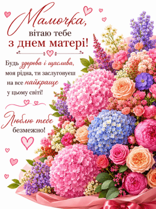 Малюнок Мамочко, вітаю тебе з Днем матері скачати та роздрукувати в форматі А4