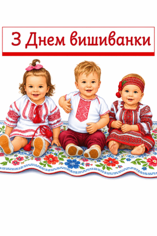 Малюнок Троє дітей у вишиванках до Дня вишиванки скачати та роздрукувати в форматі А4