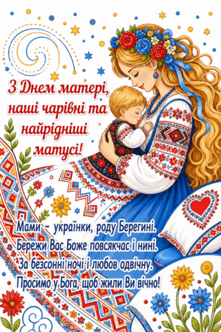 Малюнок З Днем матері наші чарівні та найрідніші матусі скачати та роздрукувати в форматі А4