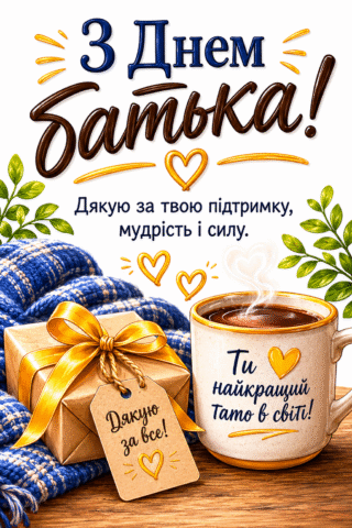 Малюнок листівка З Днем батька – дякую за підтримку скачати та роздрукувати в форматі А4