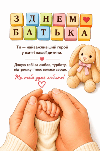 Малюнок З Днем батька – зворушливе привітання татові скачати та роздрукувати в форматі А4