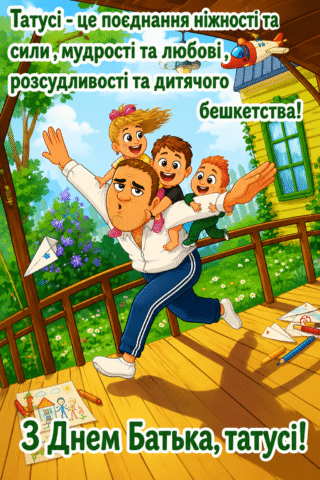 Малюнок листівка привітання з Днем батька скачати та роздрукувати в форматі А4