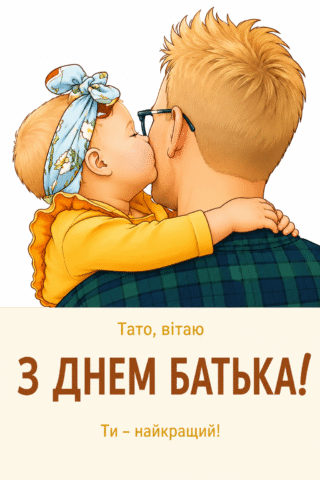 Малюнок листівка З Днем батька – Тато, вітаю тебе скачати та роздрукувати в форматі А4