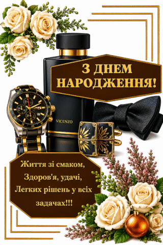 Привітання З Днем народження! Життя зі смаком скачати та роздрукувати в форматі А4