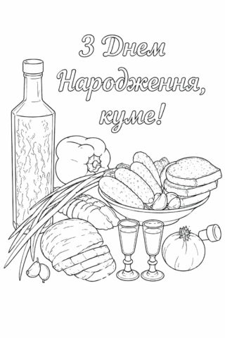 Розмальовка З Днем народження, куме! скачати та роздрукувати в форматі А4