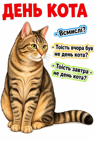 Малюнок. Ліистівка на міжнародний день кота