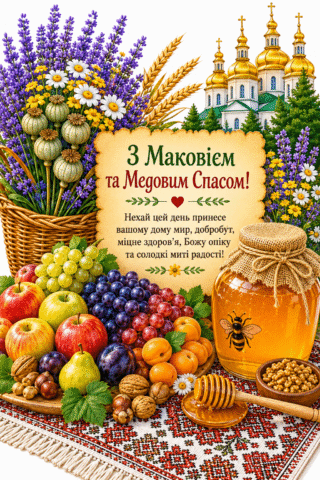 Привітання. Листівка з Маковієм та Медовим Спасом