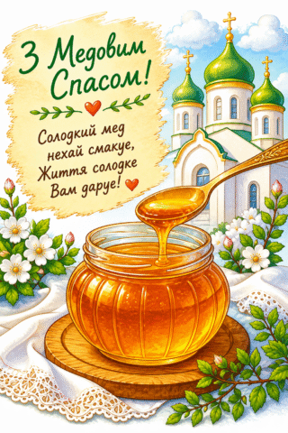 Привітання. З Медовим Спасом! Солодкий мед нехай смакує