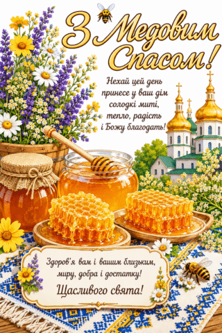 Привітання. Зі світлим святом Медового Спаса!