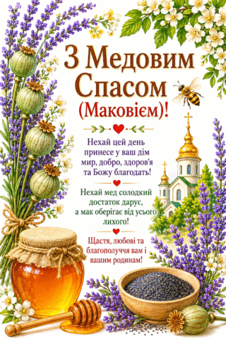 Вітання. Листівка З Медовим Спасом привітання з Маковієм
