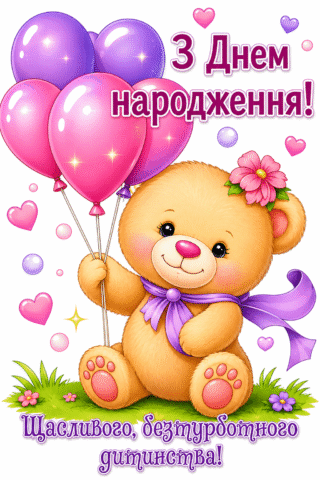 Вітання. Листівка з Днем народження, безтурботного дитинства