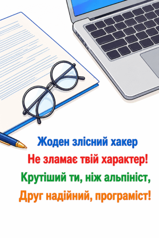 Вітання. З Днем Програміста, Жоден злісний хакер не зламає твій характер!