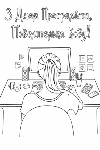 Розмальовка З Днем програміста — володарі коду скачати та роздрукувати в форматі А4
