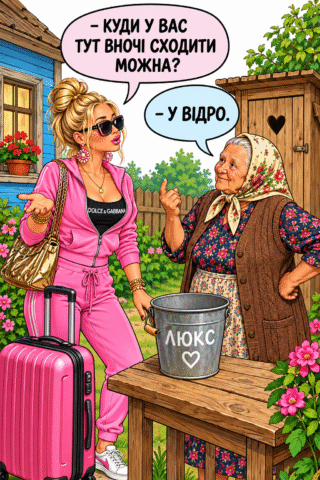 Бабуся та гламурна дівчина у селі