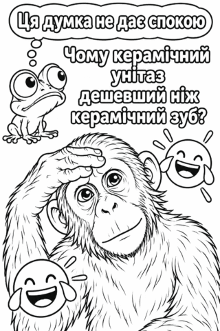 Розмальовка «Чому керамічний унітаз дешевший ніж керамічний зуб?» — скачати та роздрукувати в форматі А4