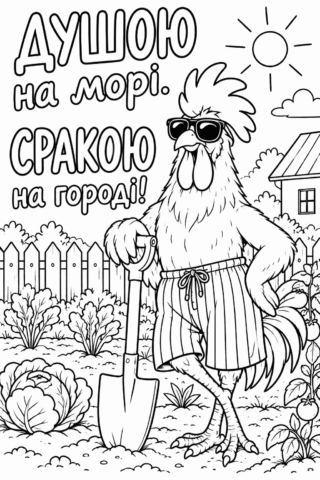Розмальовка «Душою на морі, а гроші на городі» скачати та роздрукувати в форматі А4