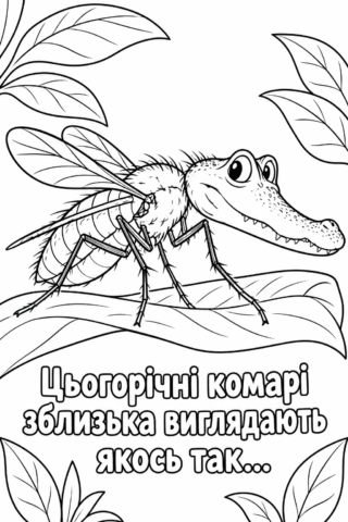 Розмальовка «Цьогорічні комарі-крокодили» скачати та роздрукувати в форматі А4