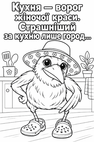 Розмальовка «Кухня — ворог жіночої краси» скачати та роздрукувати в форматі А4