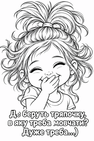 Розмальовка «Весела дівчинка сміється» скачати та роздрукувати в форматі А4
